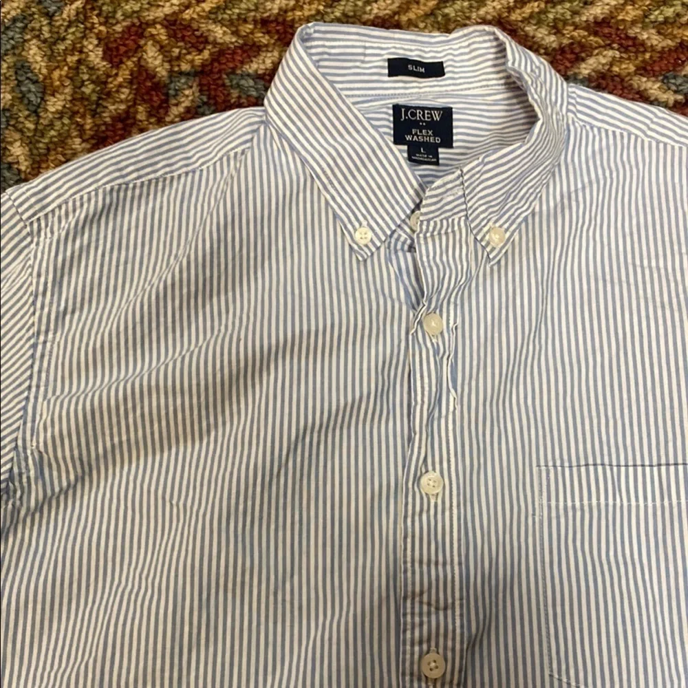 J. Crew Slim Size L Blue and White Casual Button Down Shirt Preppy Career